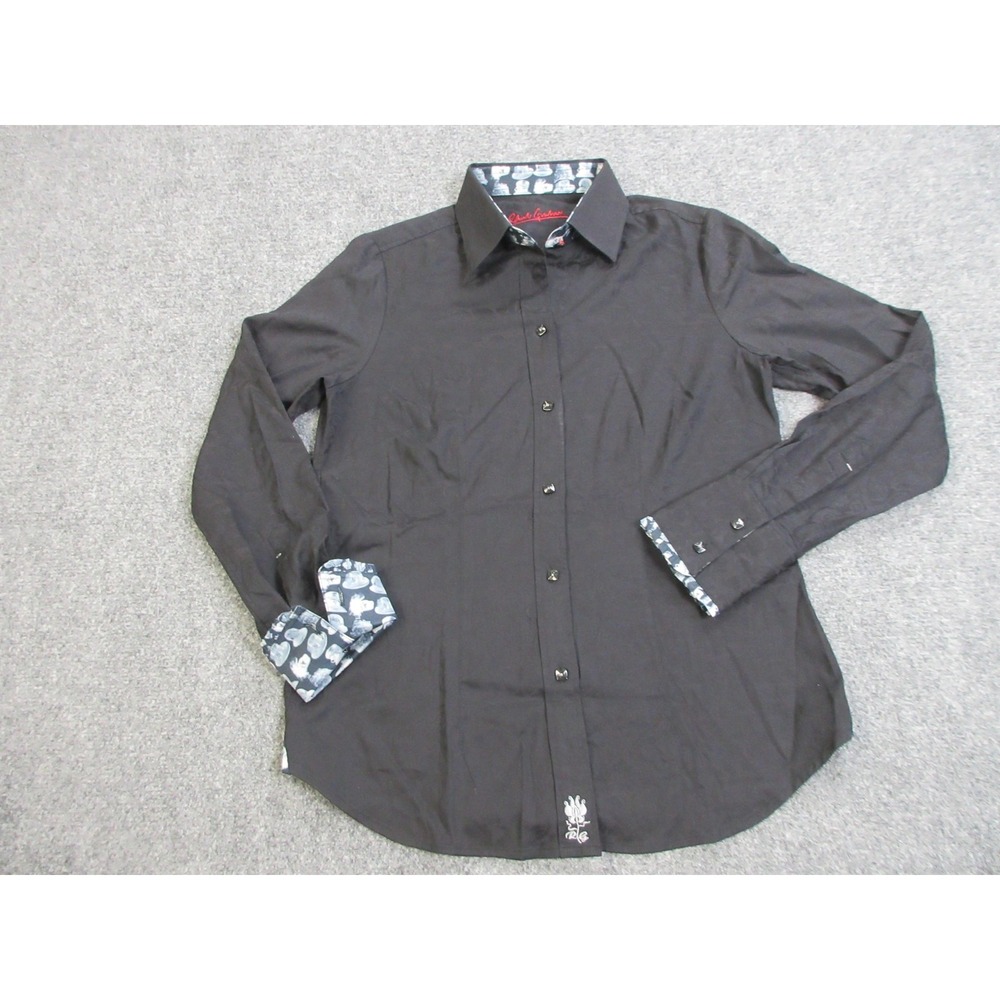 Robert Graham Shirt Mens Small Black Paisley Jacquard Contrast Cuff Stretch